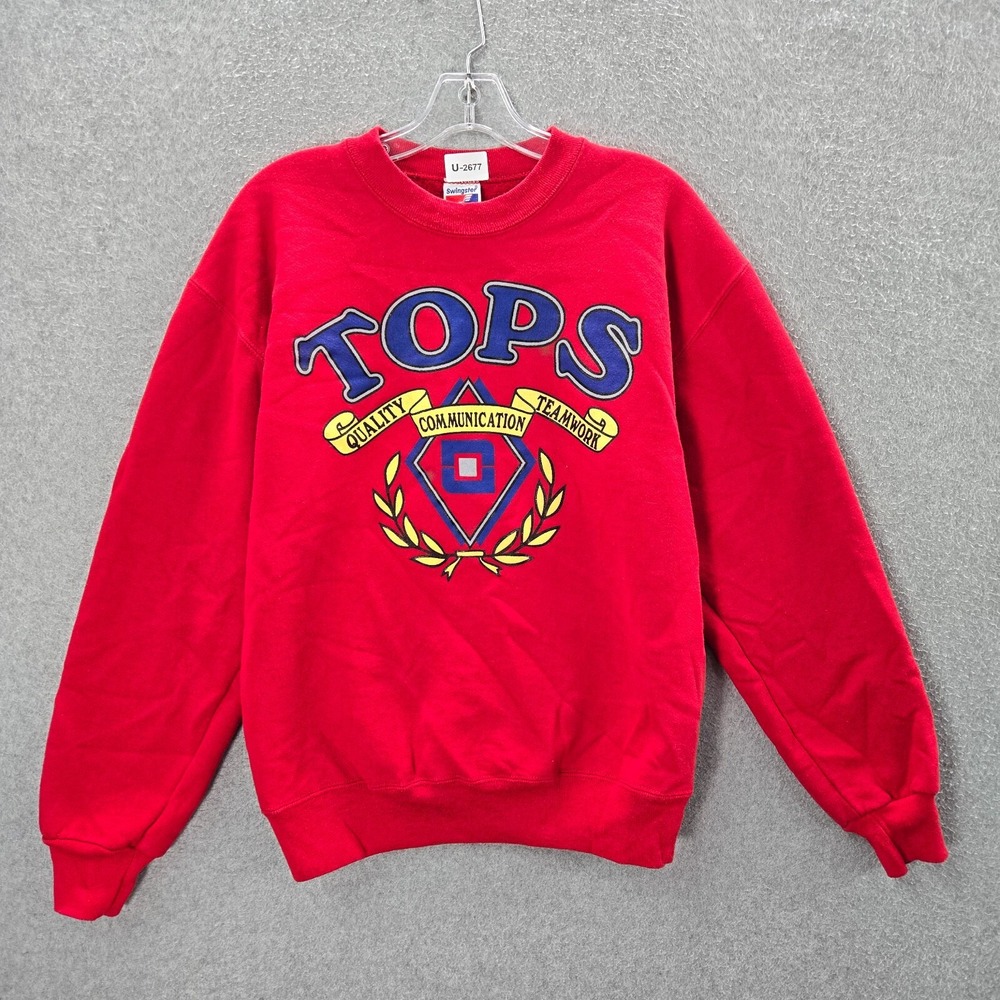 VINTAGE TOPS Men Sweatshirt‎ Medium Red Quality Communication Teamwork Graphic